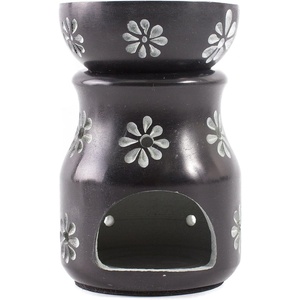 image:imageMystic Moments  Black with Flowers Soapstone Oil Burner