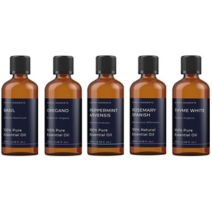 image:imageMystic Moments  Herb Essential Oil Gift Starter Pack 5x100ml  Basil Oregano Peppermint Arvensis Rosemary amp Thyme White